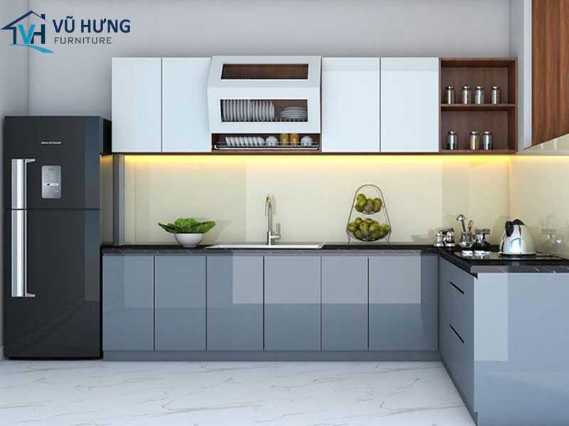 Thiết kế tủ bếp Melamine hình chữ L cần đảm bảo sự thuận tiện khi đóng mở