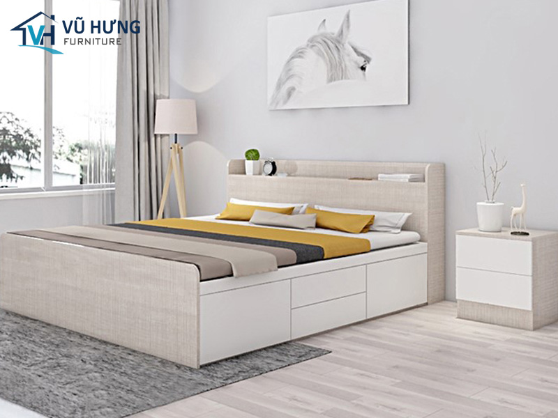 Mẫu giường ngủ gỗ công nghiệp với thiết kế hiện đại