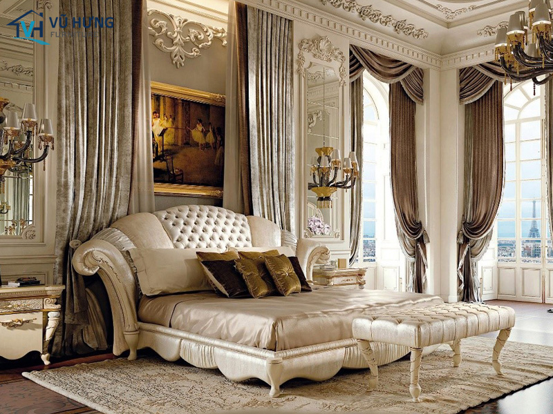 Mẫu giường ngủ tân cổ điển áp dụng tỉ lệ vàng trong thiết kế