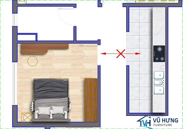 Bếp cạnh phòng ngủ sẽ làm hao tổn sức khỏe