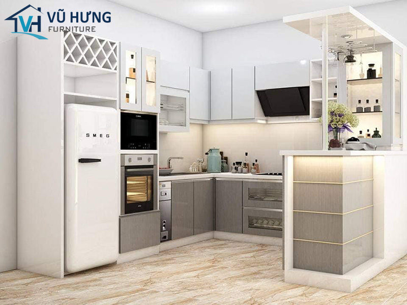 tủ bếp mdf có quầy bar