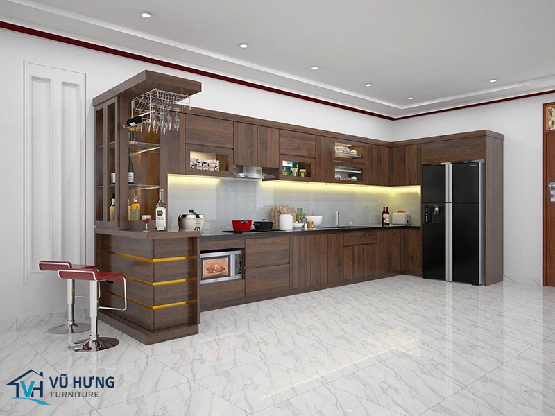 tủ bếp mdf kết hợp quầy bar